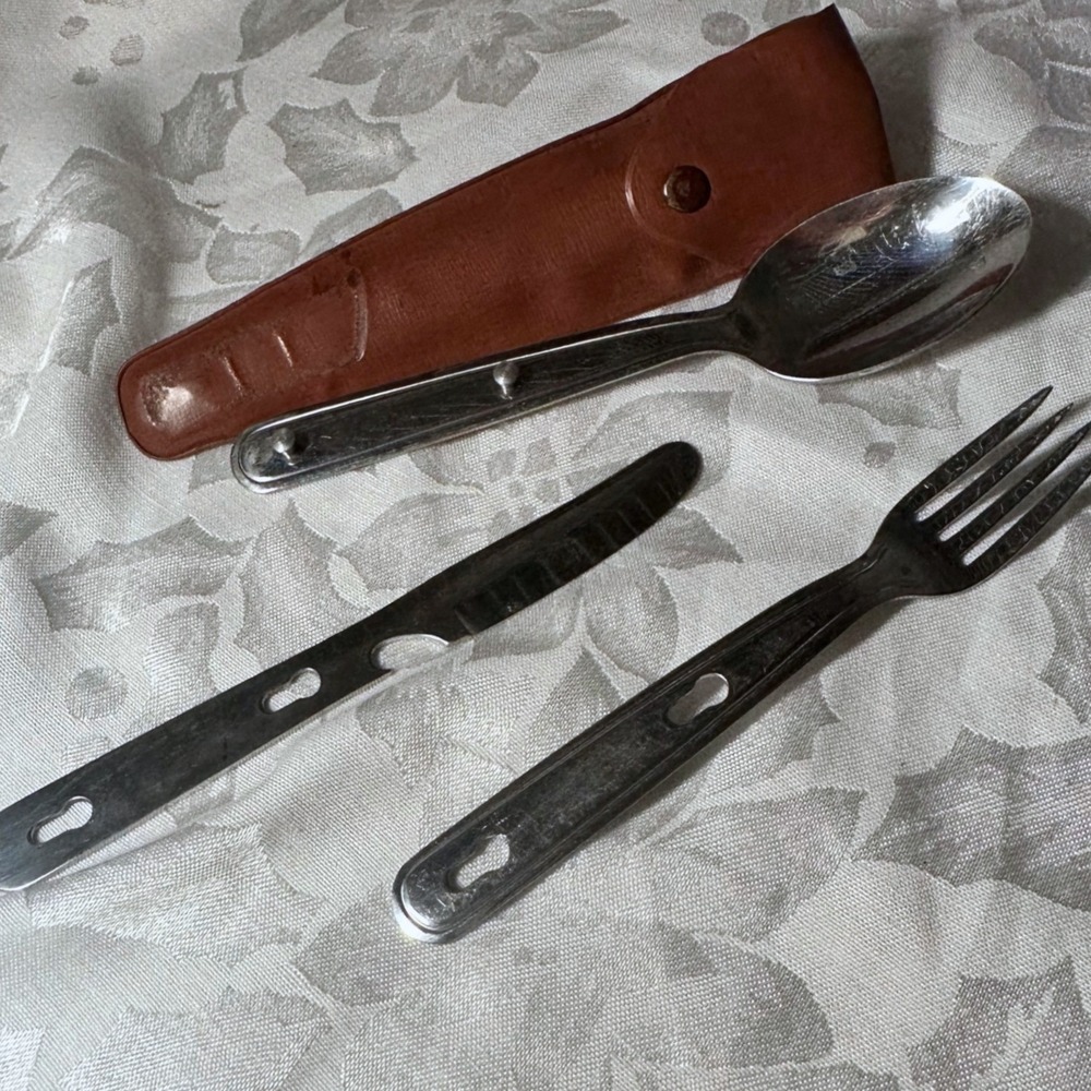 Vintage Military Style Hobo Utensil Set Silver  Nesting Scouts Camping Flatware